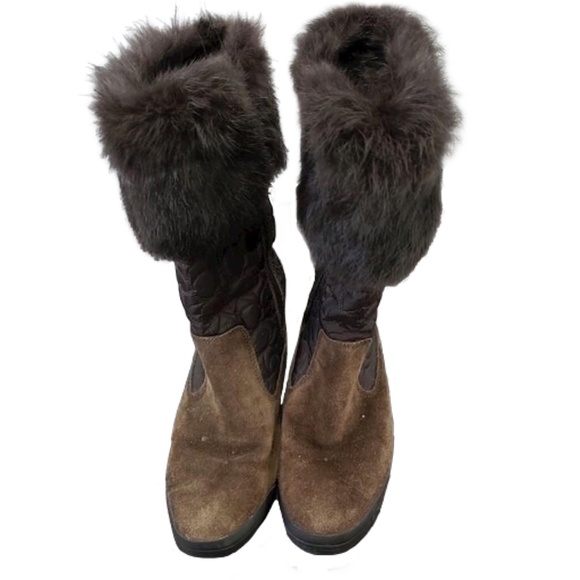 Coach Brown Talen Suede/Nylon/Rabbit Fur Winter Boots, Size 6 - Picture 5 of 13